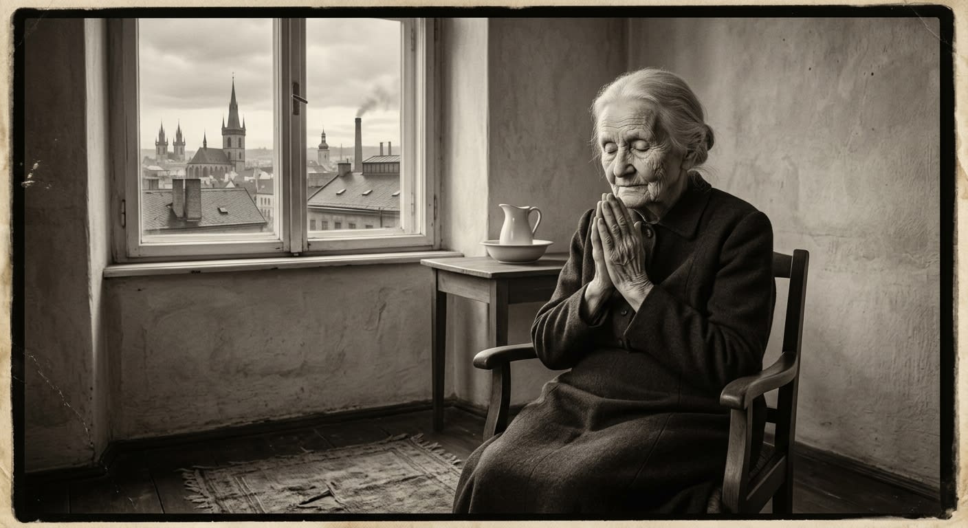 Hilde Voss, last survivor of the Cellar Saints, in her Strasbourg hospice room, A.S. 130