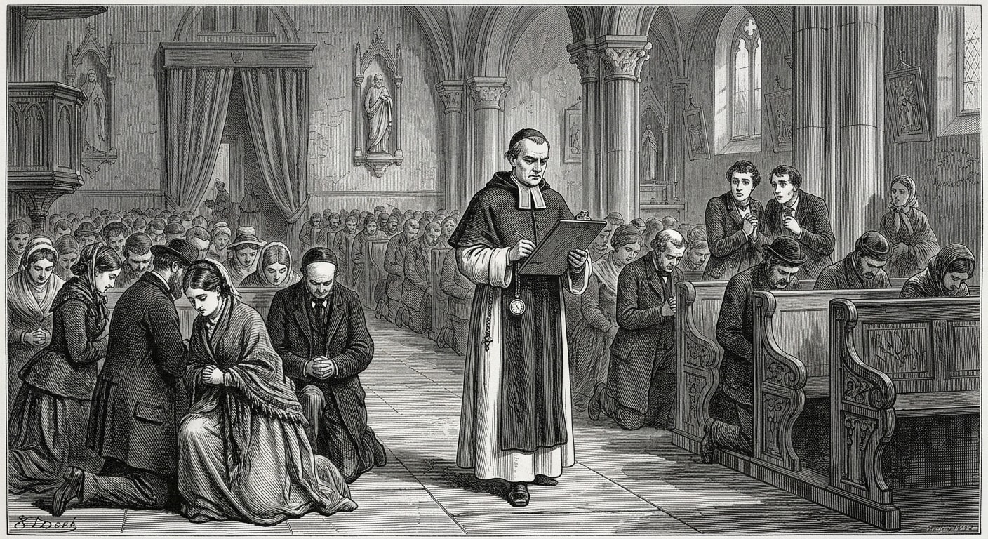 Congregation performing prescribed genuflection under Bureau supervision