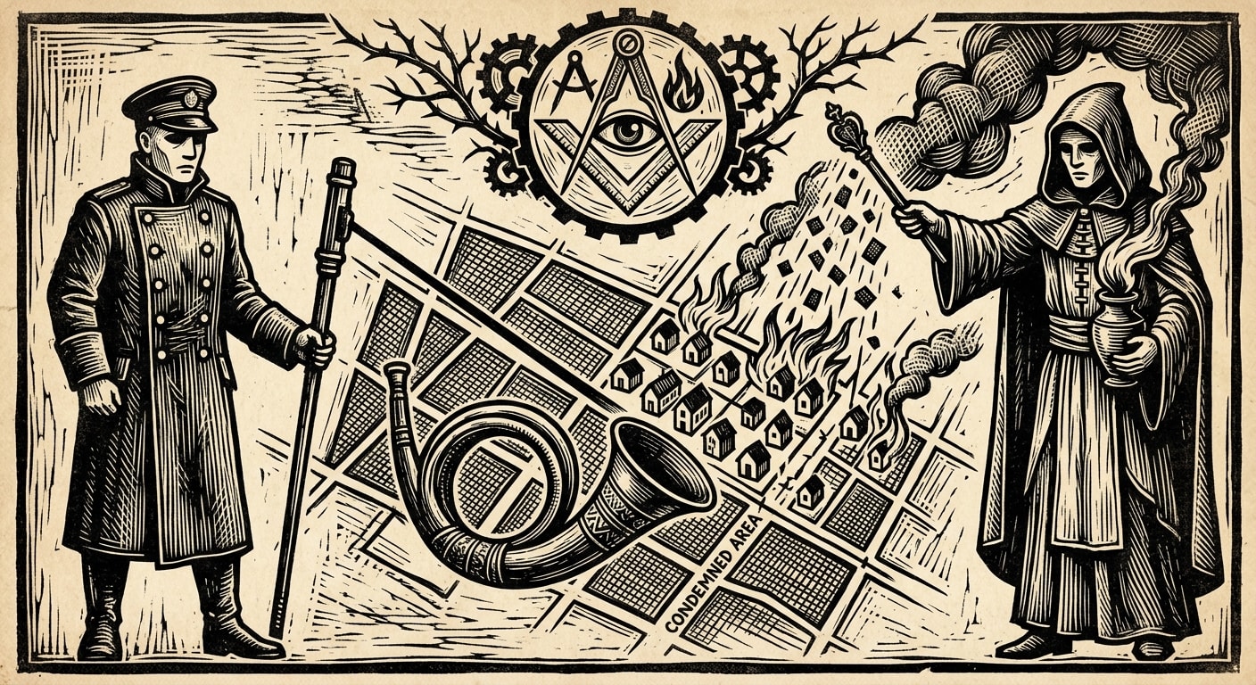 The Scour — On the Geometry of Expiation, rendered as woodcut.