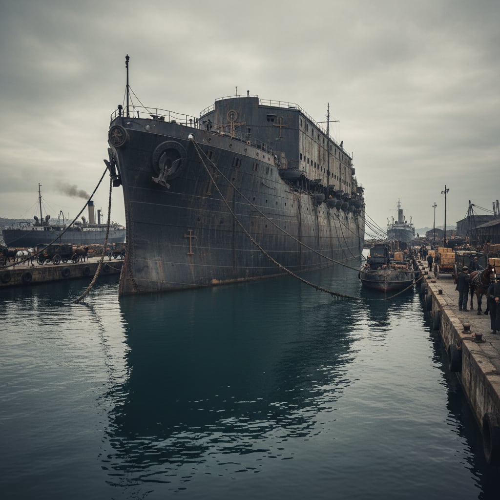 The Catacomb-Carrier Threnody motionless at Pier Seven, harbor workers on other piers ignoring it, the stillness of eleven years at the mooring