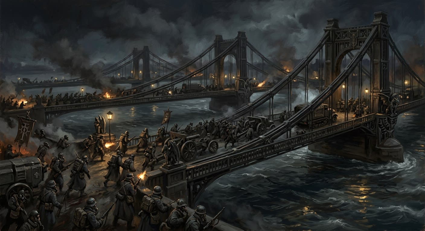 The Night of the Three Bridges — The Night of the Three Bridges, rendered as oil-painting.