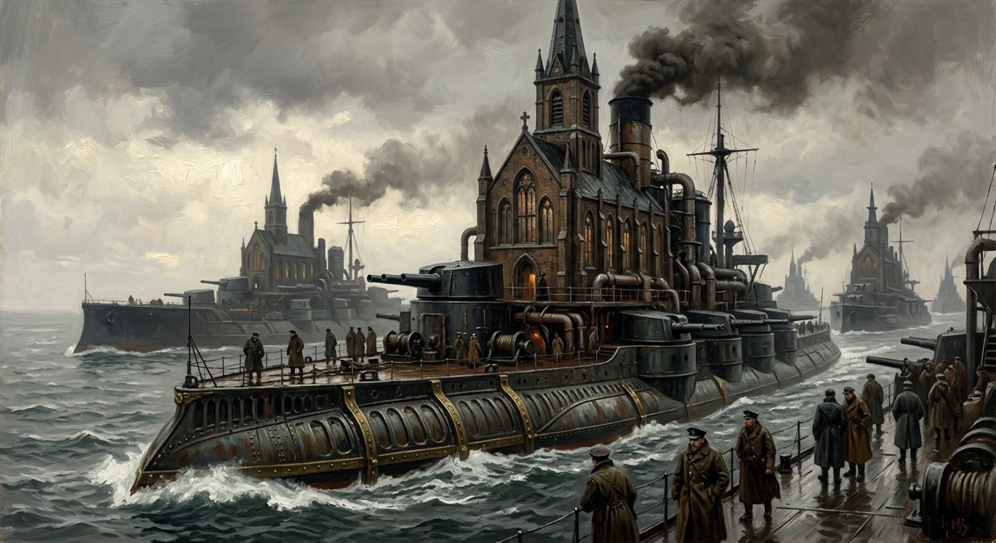 Cathedral Ships — Cathedral Ships, rendered as oil-painting.