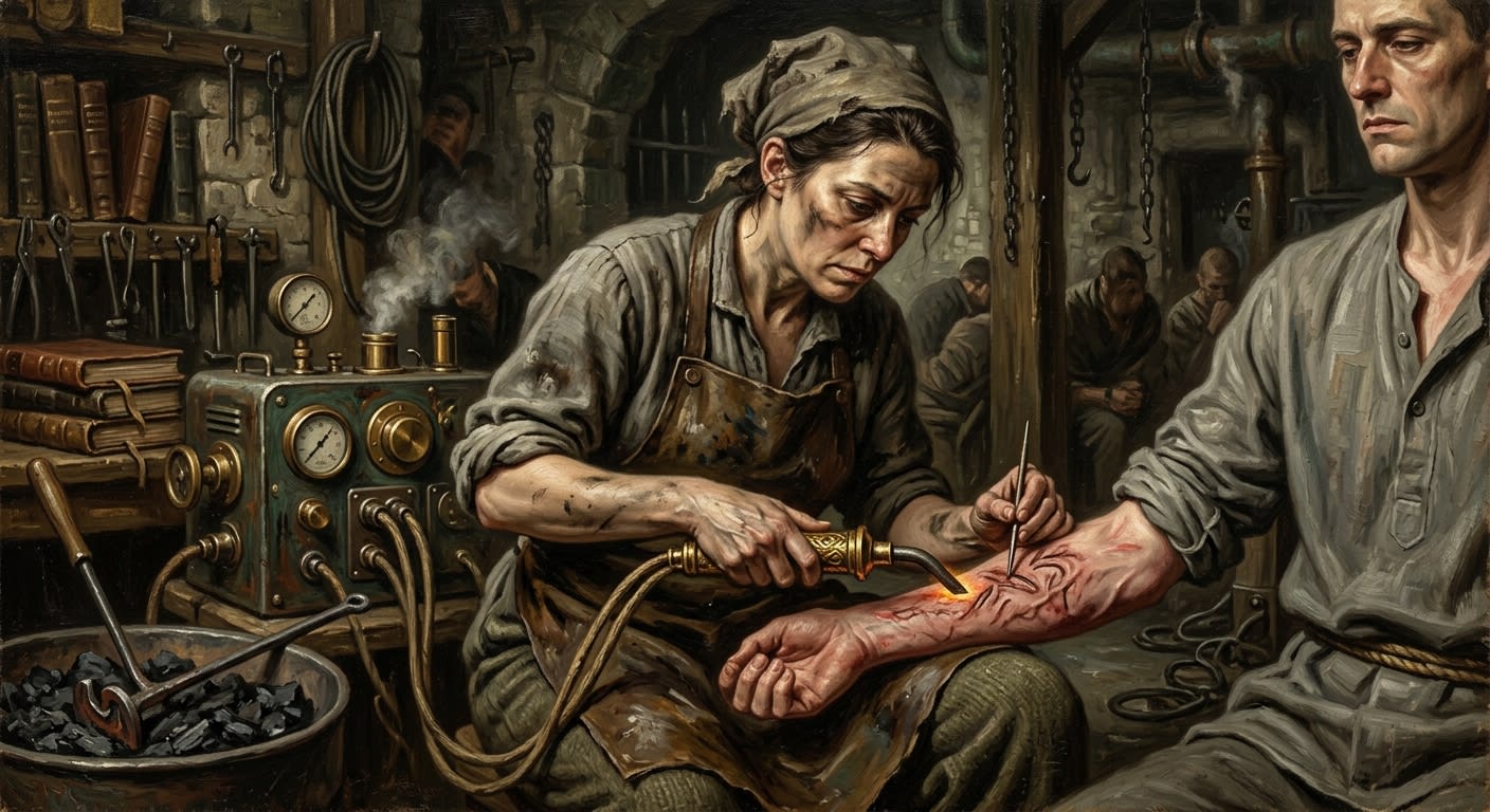 Mercy Branders — Mercy Branders, rendered as oil-painting.