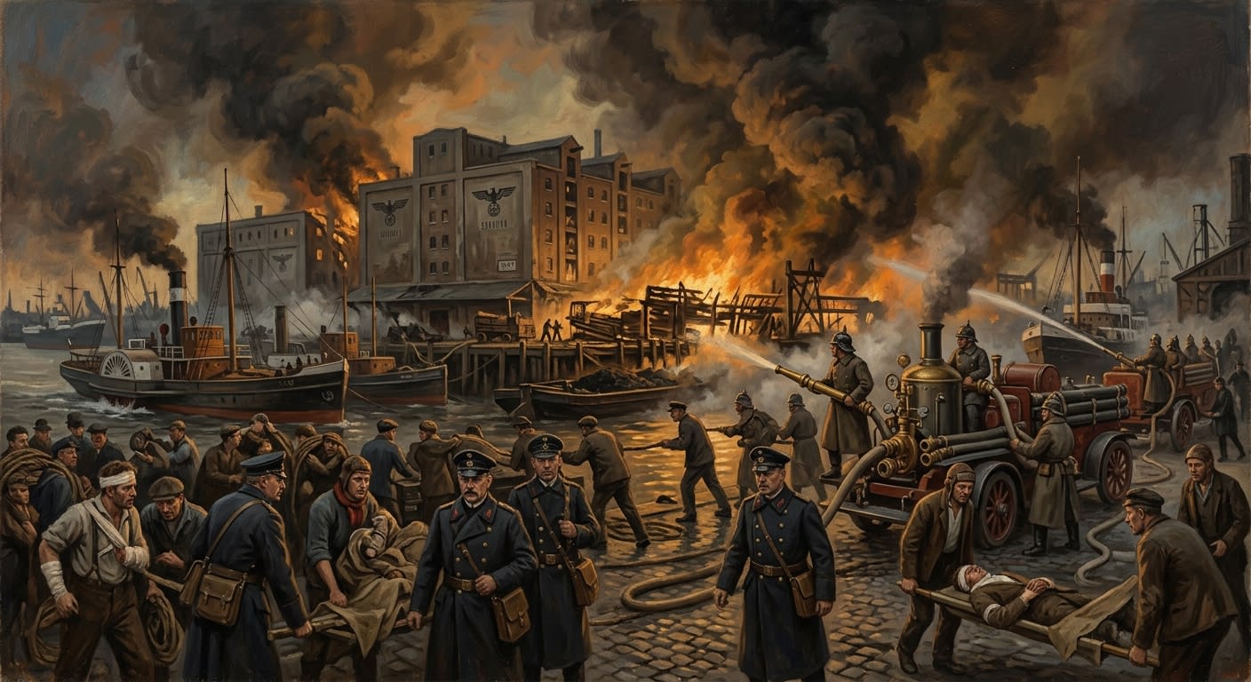 Dock Fire of Hamburg — Dock Fire of Hamburg, rendered as oil-painting.