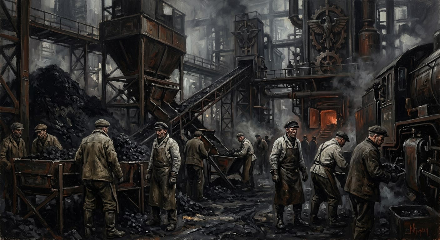 Coal-Heavers' Union — Coal-Heavers' Union, rendered as oil-painting.