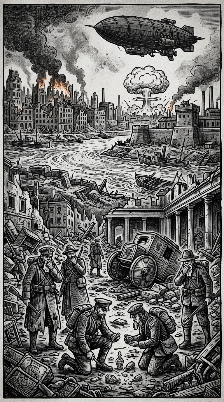 Belgrade — On the Shattered Courts and the Scent Before the Fire, rendered as woodcut.