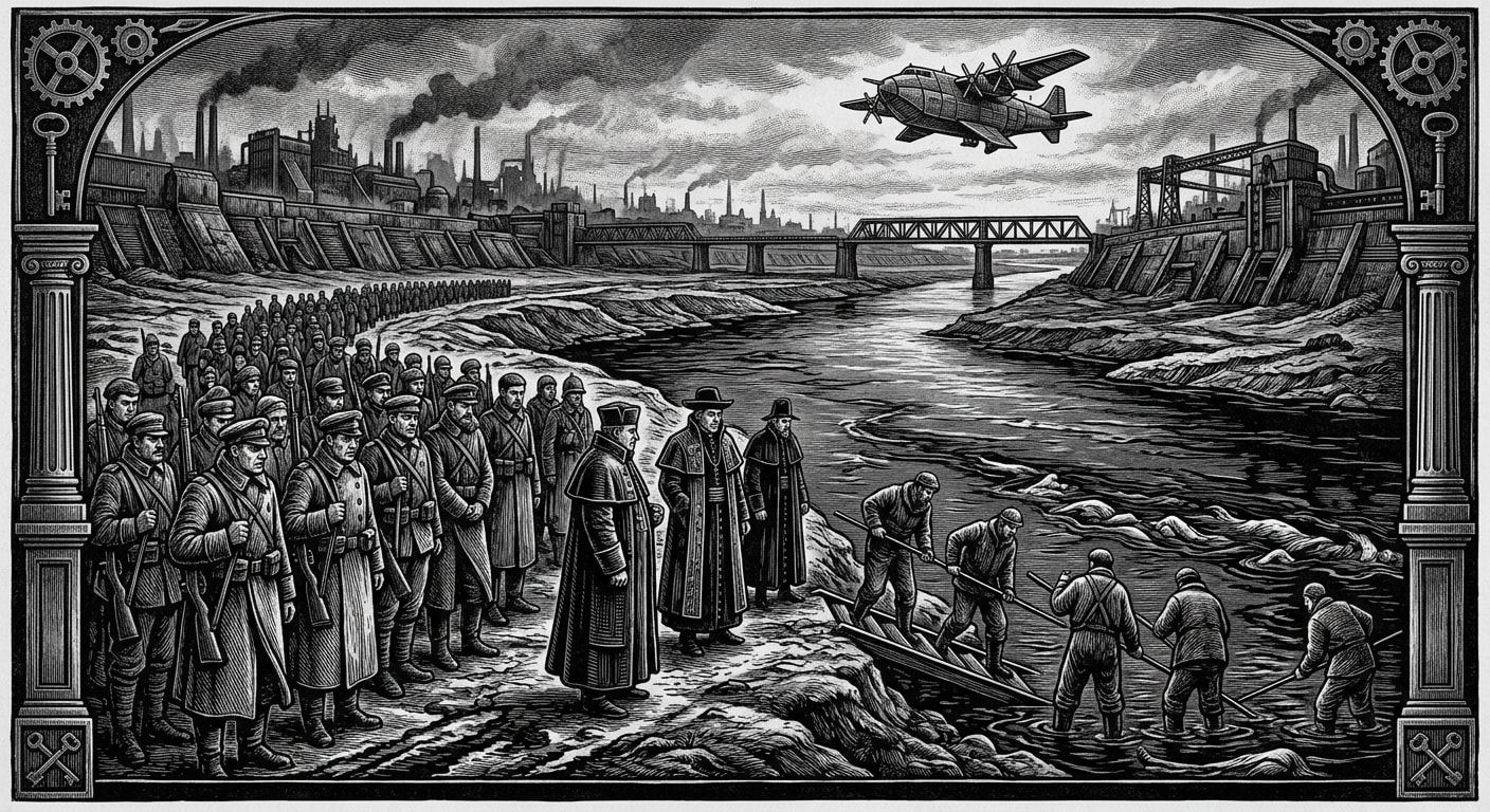 The Bug River — On the First Refusal at the Water, rendered as woodcut.