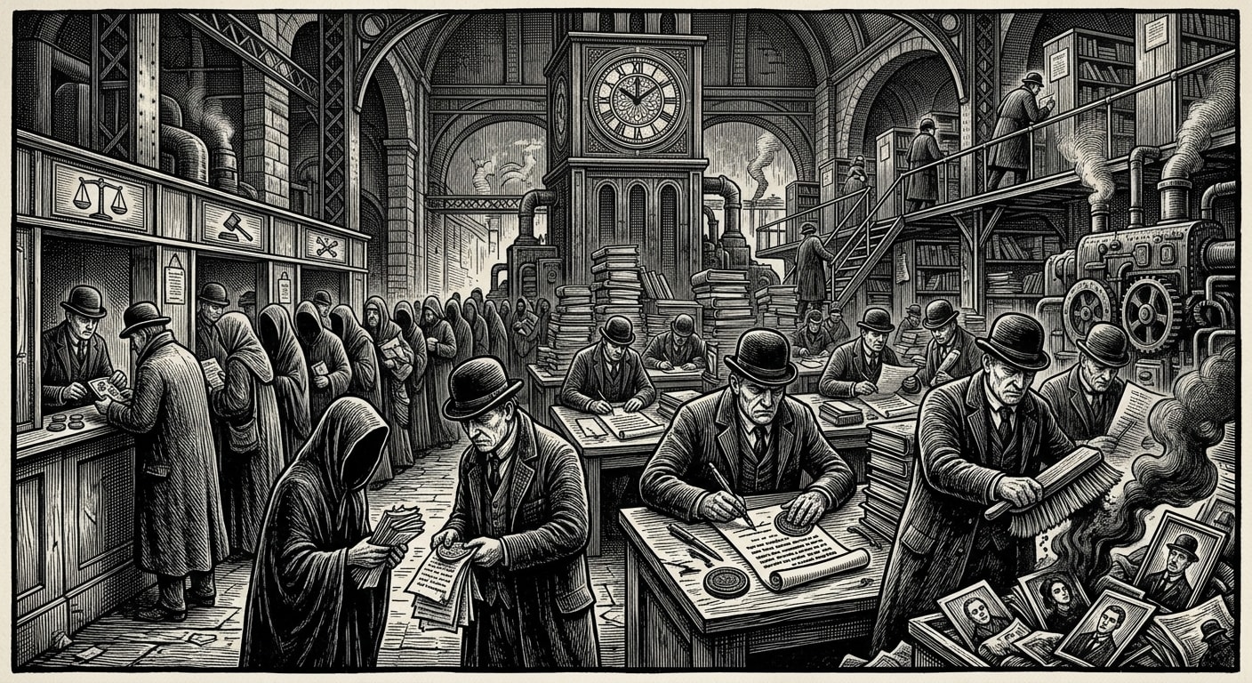 Bureau of Hagiography — On Ratification, Delay, and Non-Cognisance, rendered as woodcut.