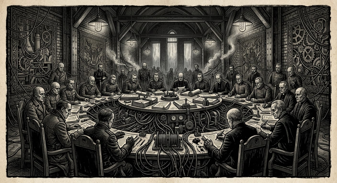 Fifteenth Doctrinal Congress — On the Hall, the Delegates, and the Table of Wire, rendered as woodcut.