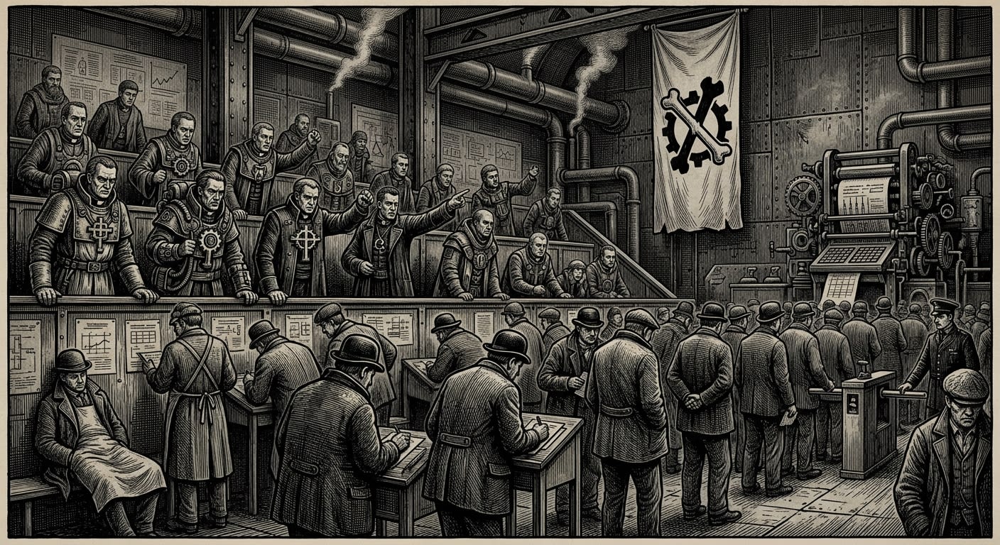 Fourteenth Doctrinal Congress — On the Assembly of Interested Saints and Uninterested Men, rendered as woodcut.