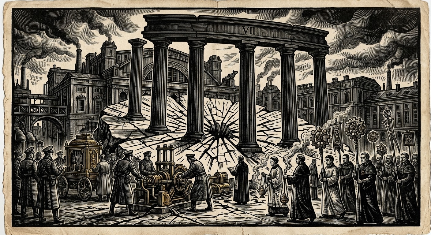 Heldenplatz — On the Rationalist Stagecraft, rendered as woodcut.