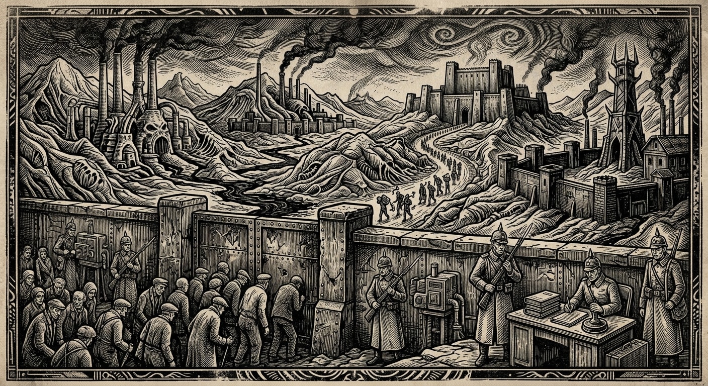 Hell — On the Geography of Wound and Rule, rendered as woodcut.
