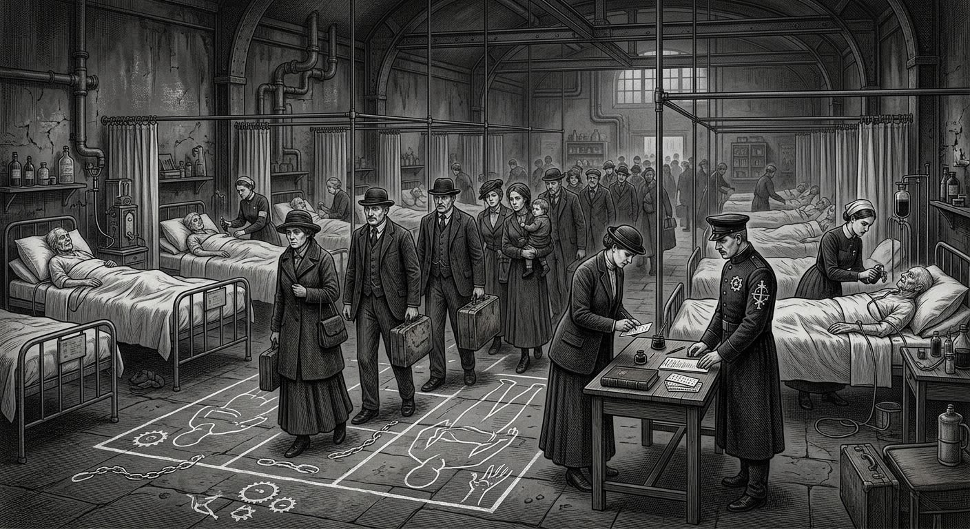 Hospices of Departure — On the Family Line, rendered as engraving.