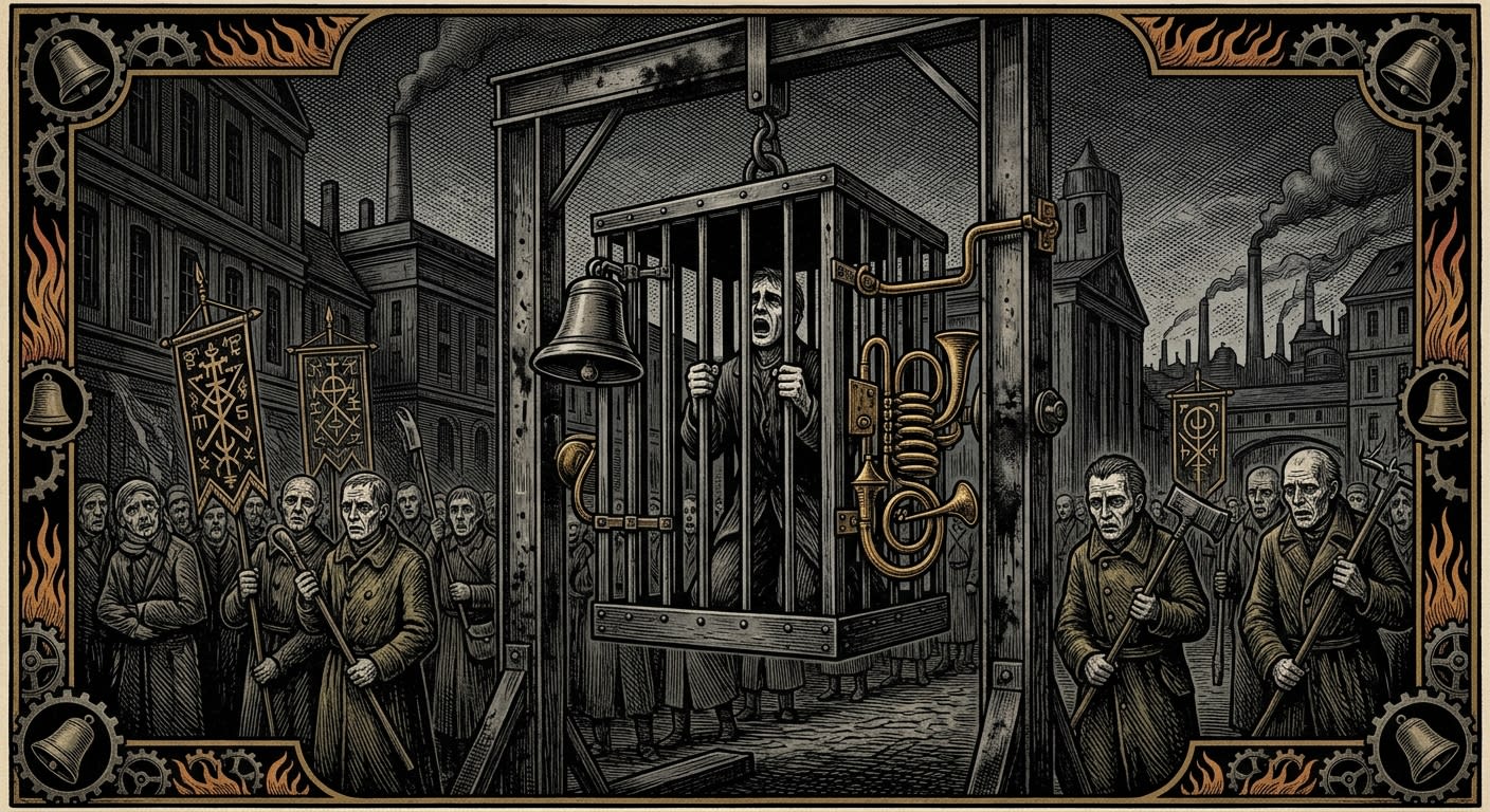 Iron Choir of Mainz — On the Cage and Its Proper Occupant, rendered as woodcut.