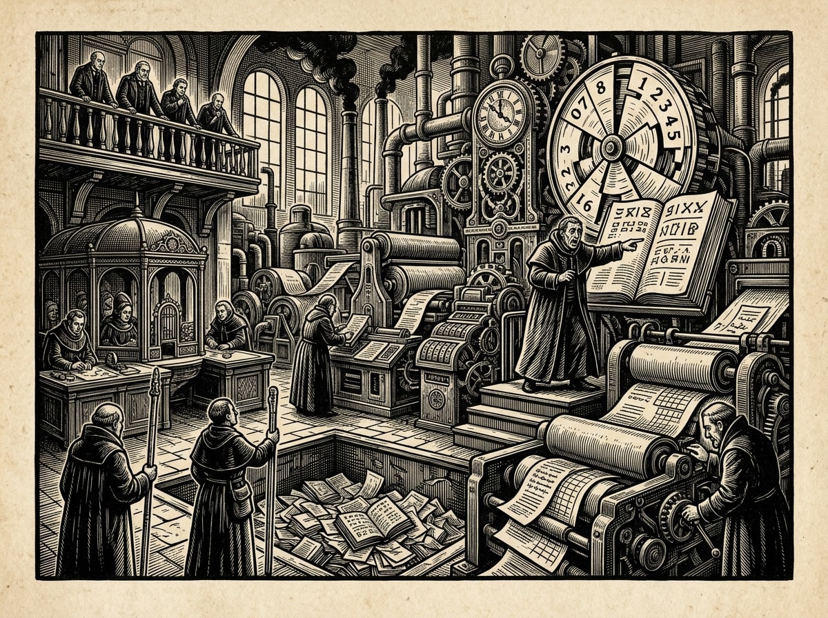 The Manifest Court — On the Machinery of Legibility, rendered as woodcut.