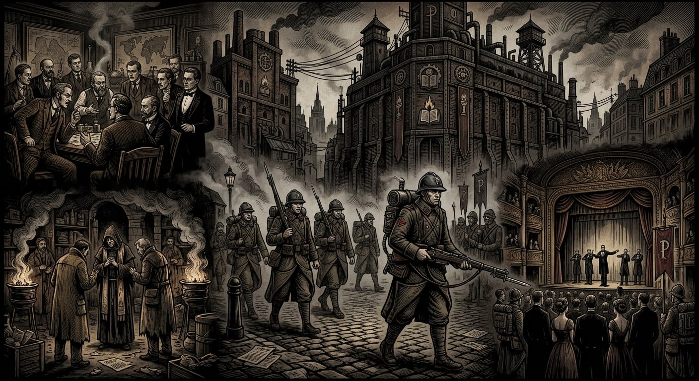 Paris — On the Guards, the Act, and the Paris Prefecture, rendered as woodcut.