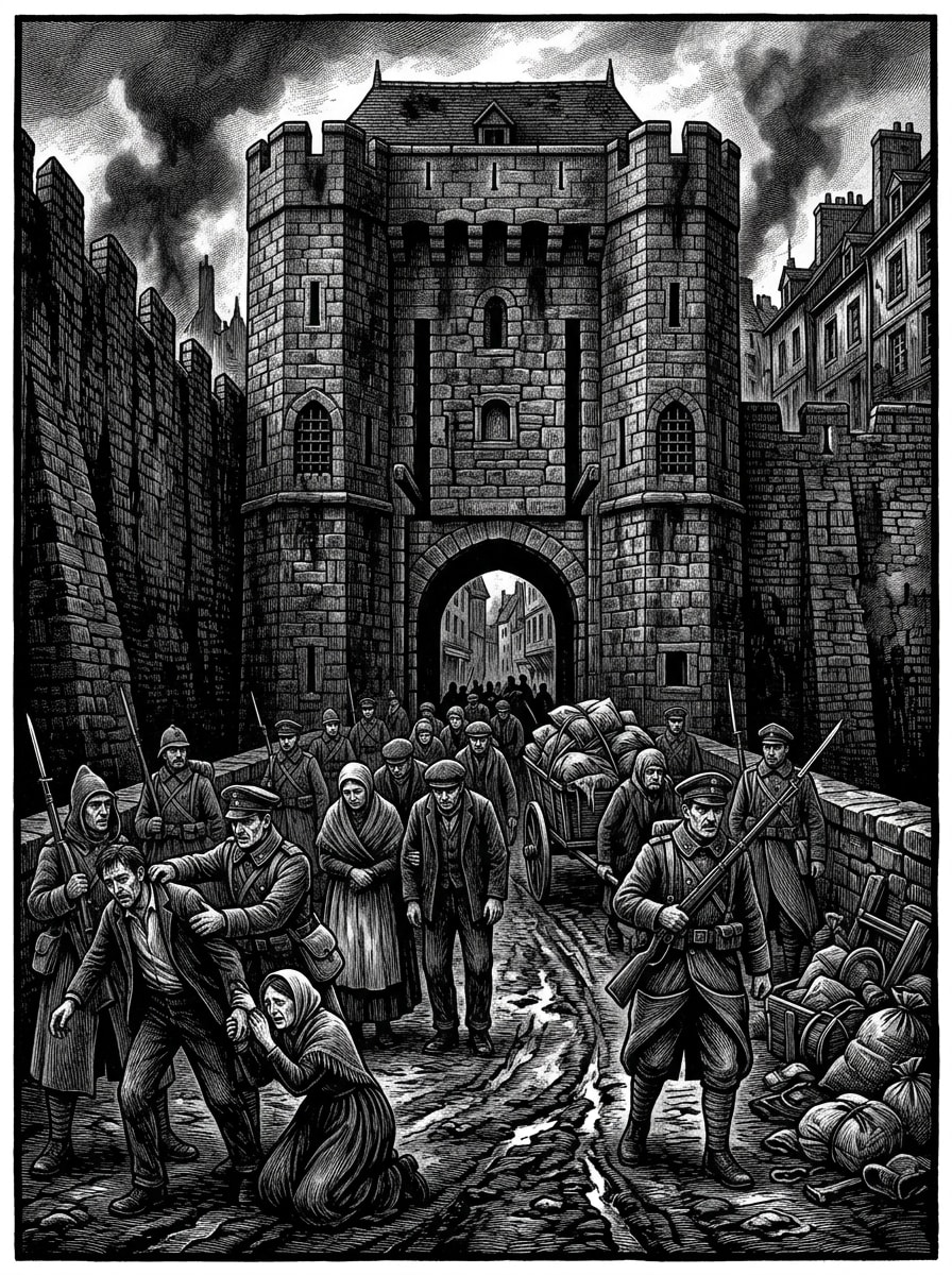 Porte Saint-Vincent — On the Afternoon of A.S. 10, rendered as woodcut.