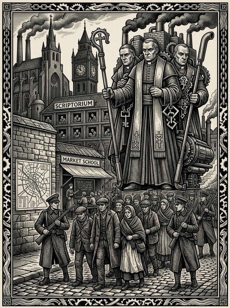 The Rhineland — On the Triune Hearth and the Provincial Lie of Unity, rendered as woodcut.