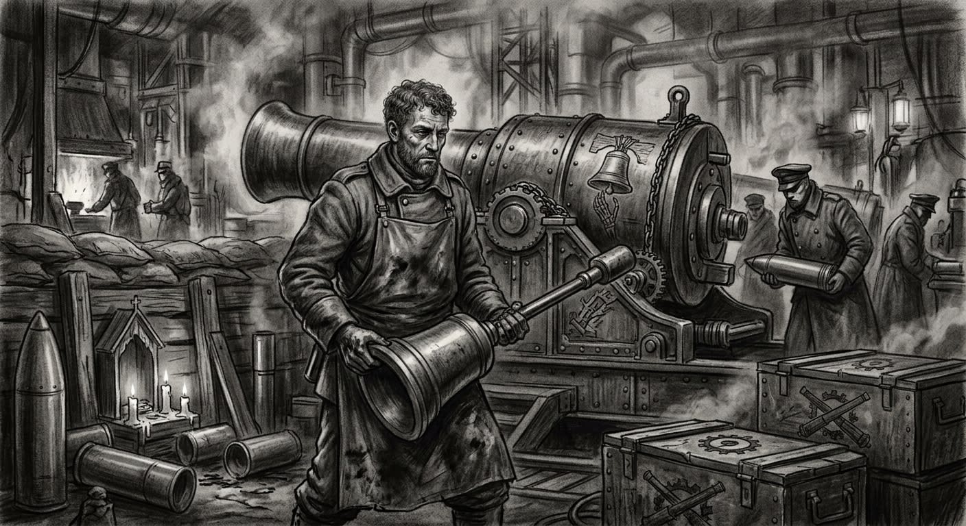 Saint Aegidius — On Patronage and Artillery Piety, rendered as charcoal.