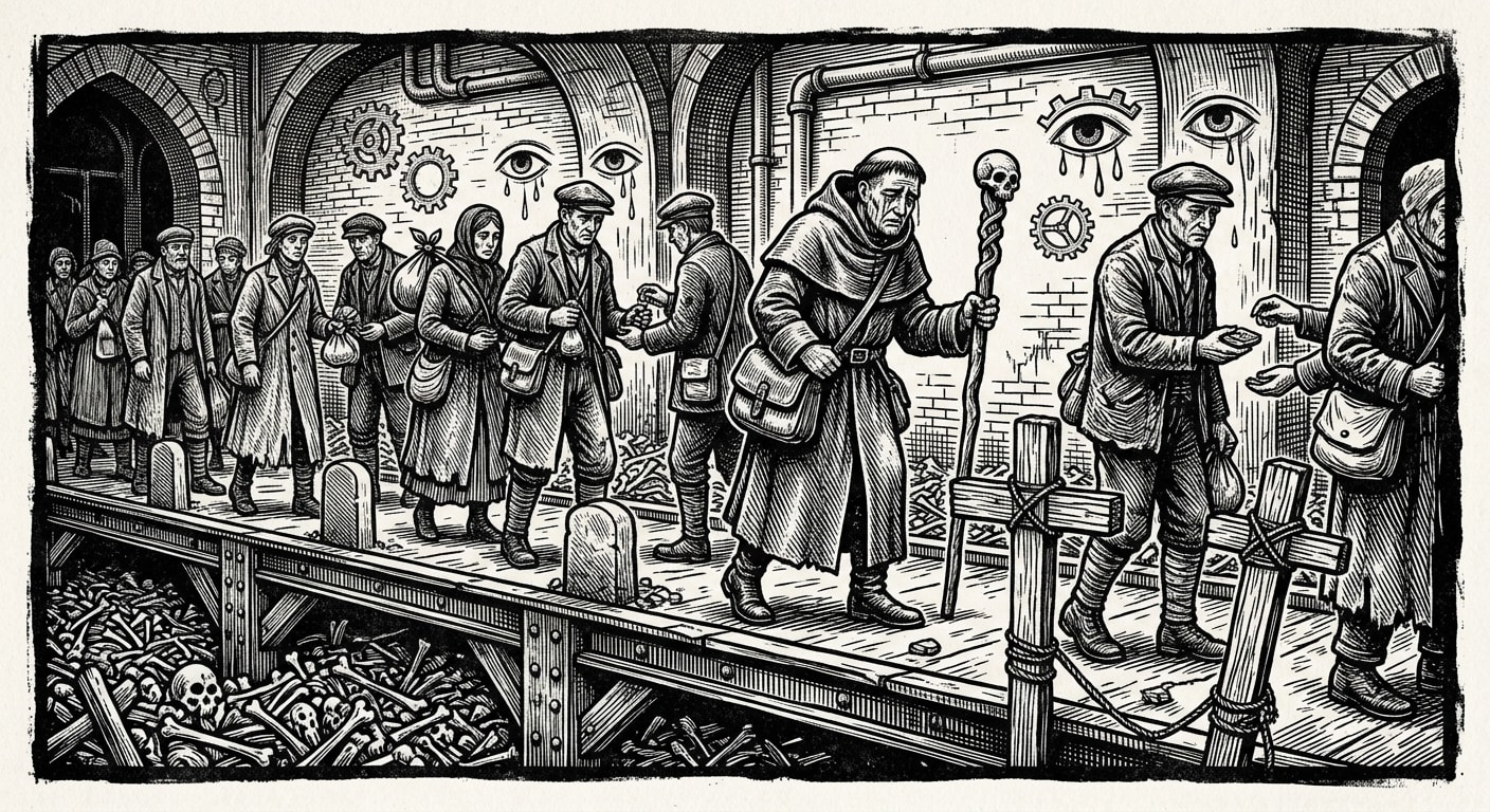 Saint Edras — On the Bones at Strasbourg, rendered as woodcut.