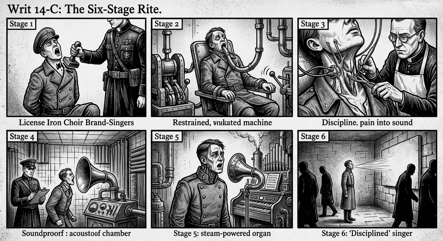 Writ 14-C — On the Six-Stage Rite, rendered as woodcut.