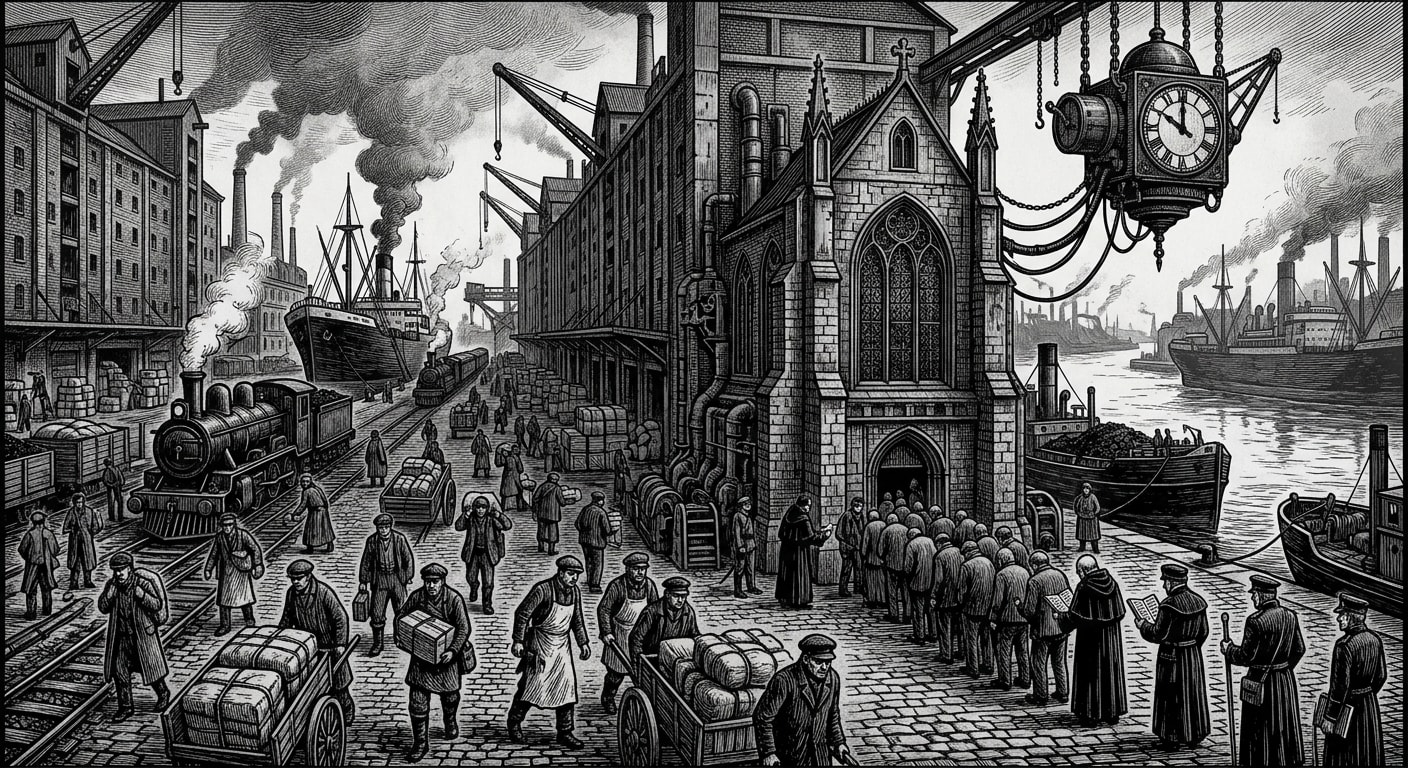 Antwerp — On Dock, Scale, and Chapel, rendered as woodcut.