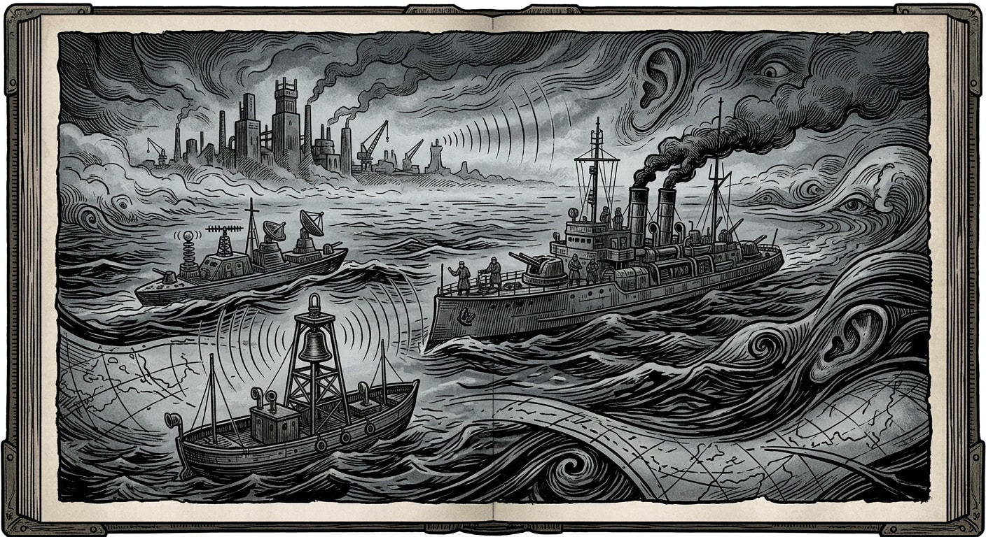 Baltic Sea — On the Grey Water, rendered as woodcut.
