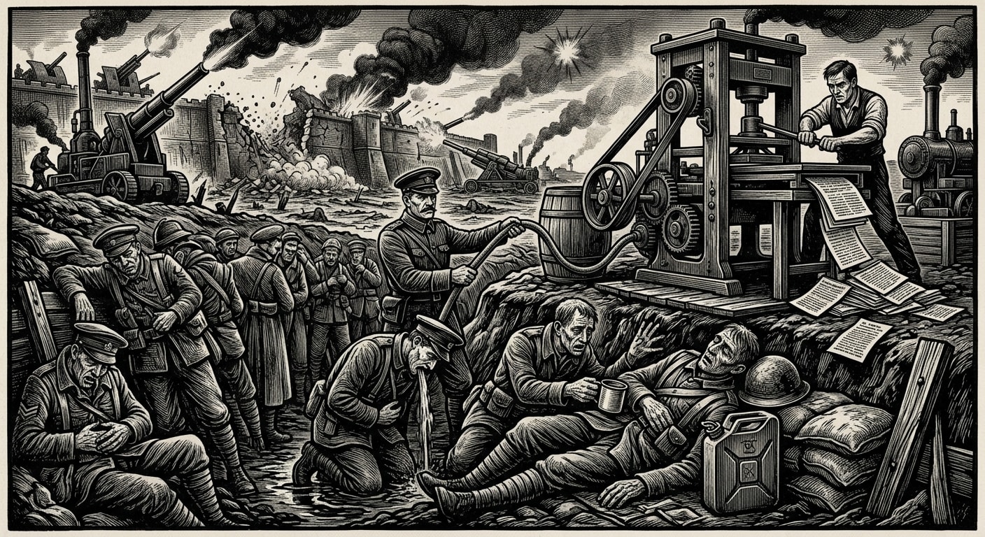 Bombardment of Bastion-Constantinople — On Dysentery, Ration Water, and the Lower War, rendered as woodcut.