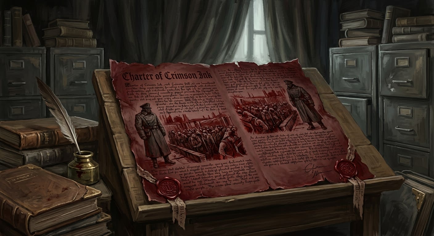 Charter of Crimson Ink — Charter of Crimson Ink, rendered as oil-painting.