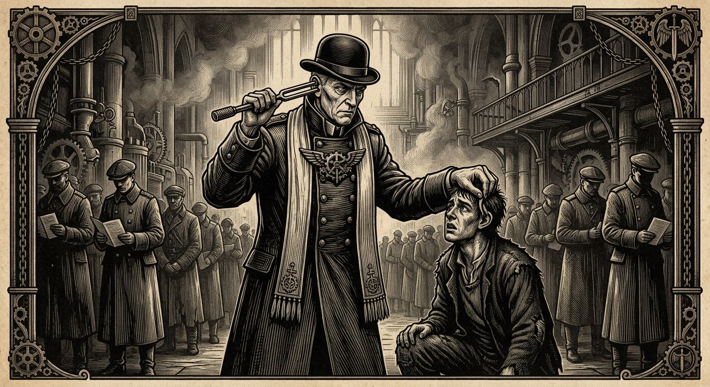Choir Warden — On Recruitment and the Ear, rendered as woodcut.
