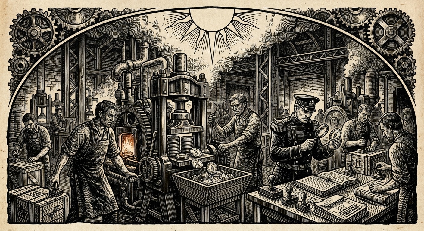 Lumen — On Minting, Marks, and the Viennese Foundries, rendered as woodcut.