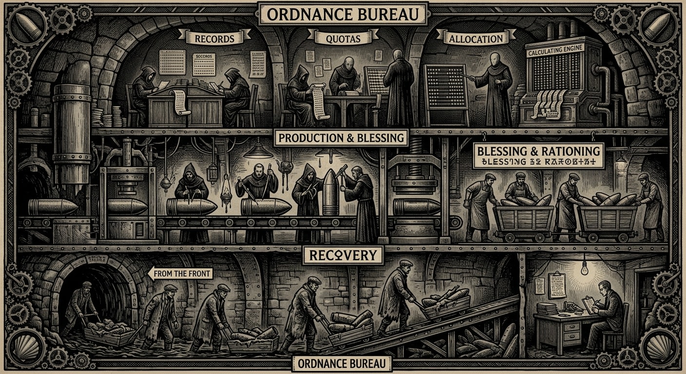 Ordnance Bureau — On Its Structure and Its Lies, rendered as woodcut.