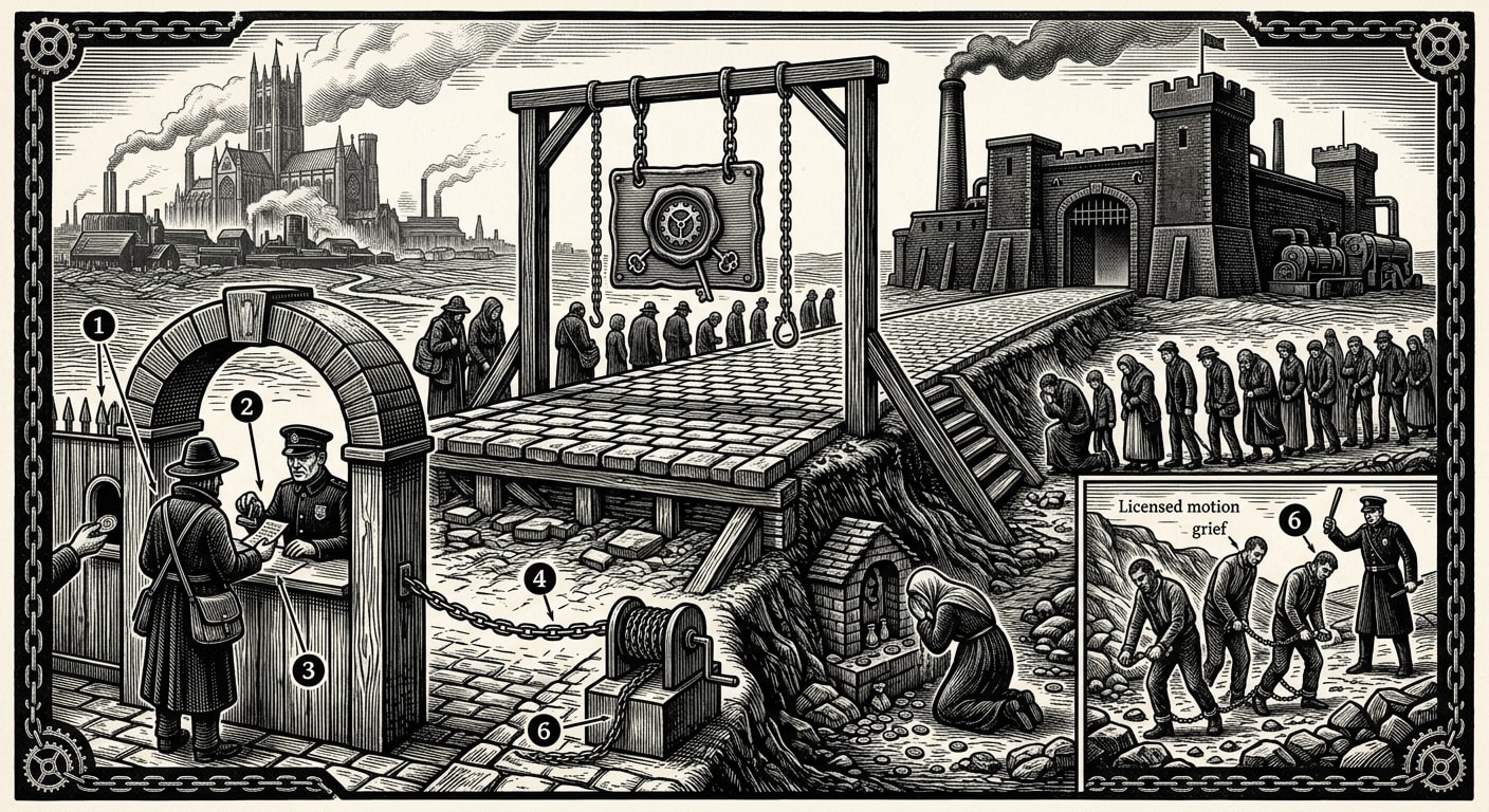 Pilgrim Roads — On the Anatomy of a Pilgrim Road, rendered as woodcut.