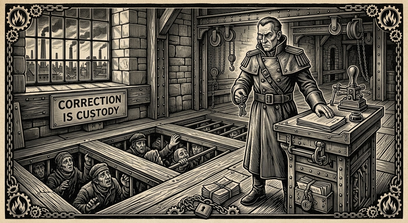 Prefect Halden Wry — On His Enemies Below the Floor, rendered as woodcut.