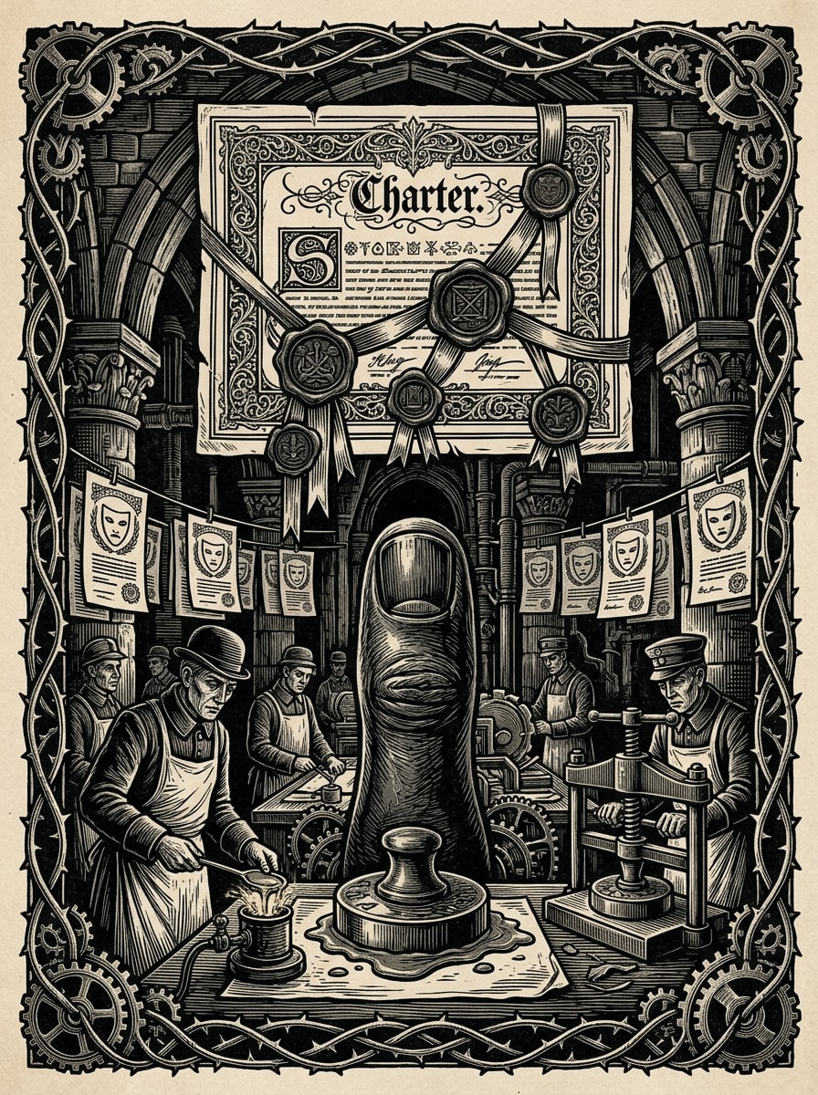 The Sigillary — On the Charter and the First Thumb, rendered as woodcut.