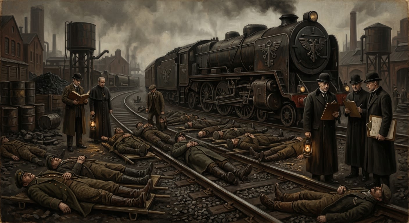 The Silent Derailment — The Silent Derailment, rendered as oil-painting.