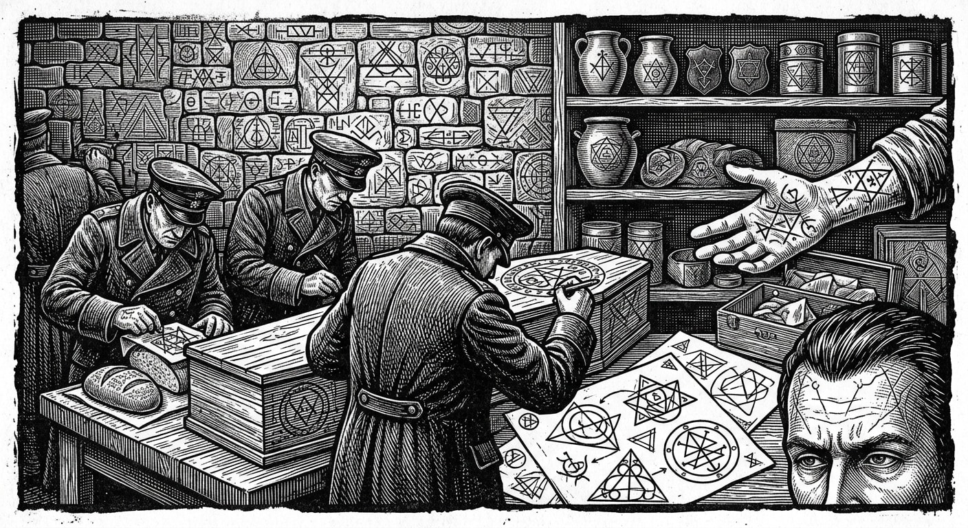 Standing Order 14-C — On the Clauses Hidden Inside Geometry, rendered as woodcut.