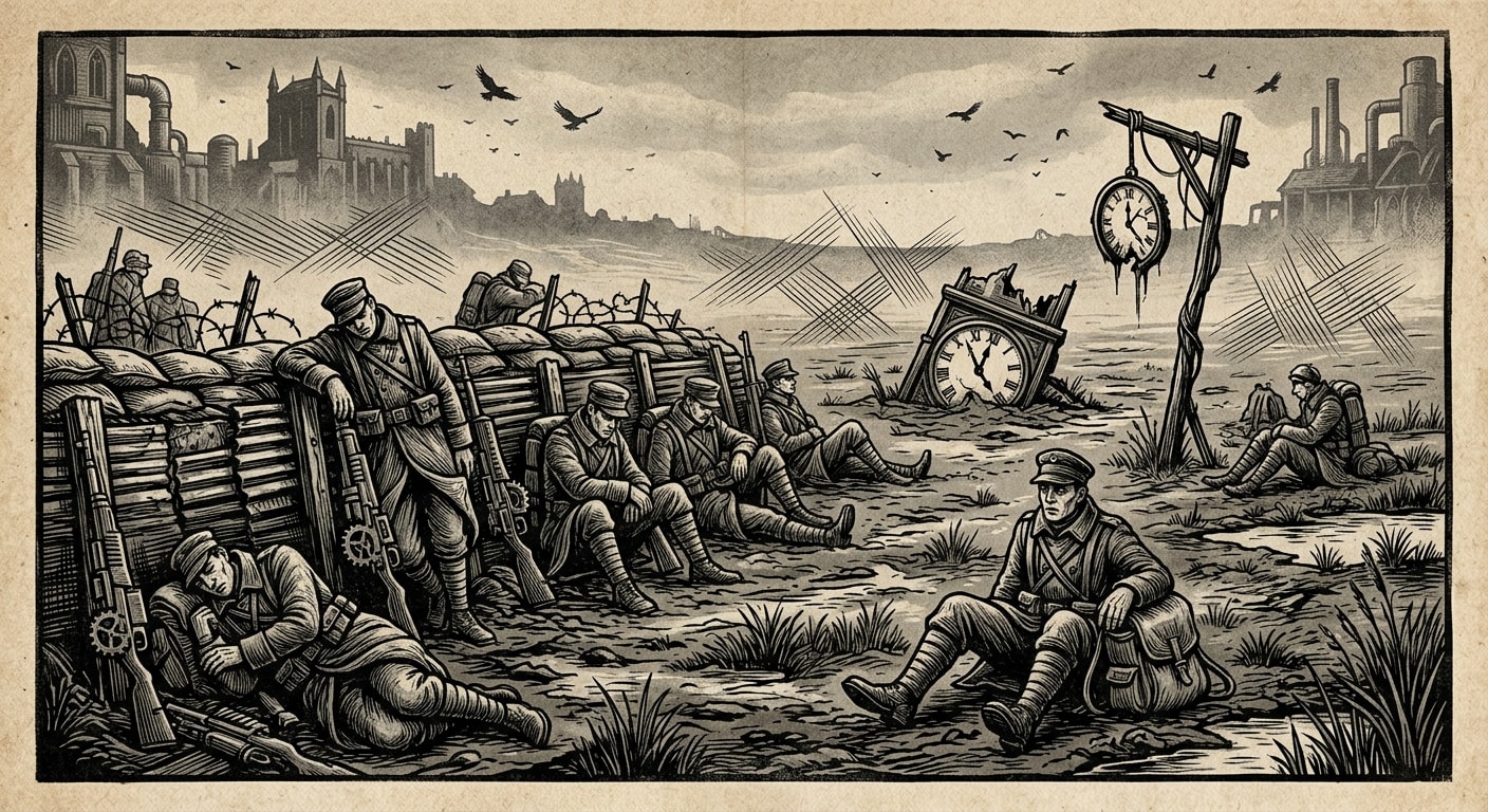 Stillness Fields — On Field Behaviour, rendered as woodcut.