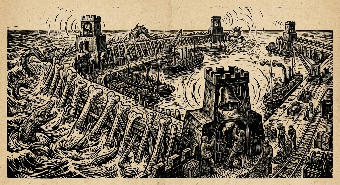 Teeth Breakwaters — On Their Form and Daily Use, rendered as woodcut.