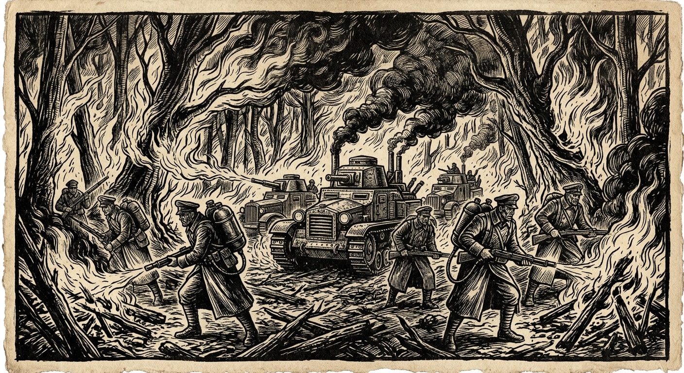 Thracian Forests — On Maldrake’s Ignition, rendered as woodcut.