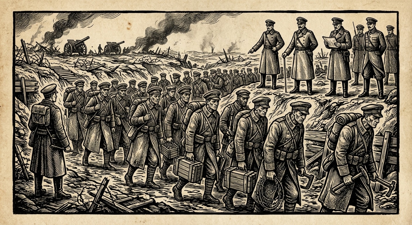 Thralls — On Use in War, rendered as woodcut.