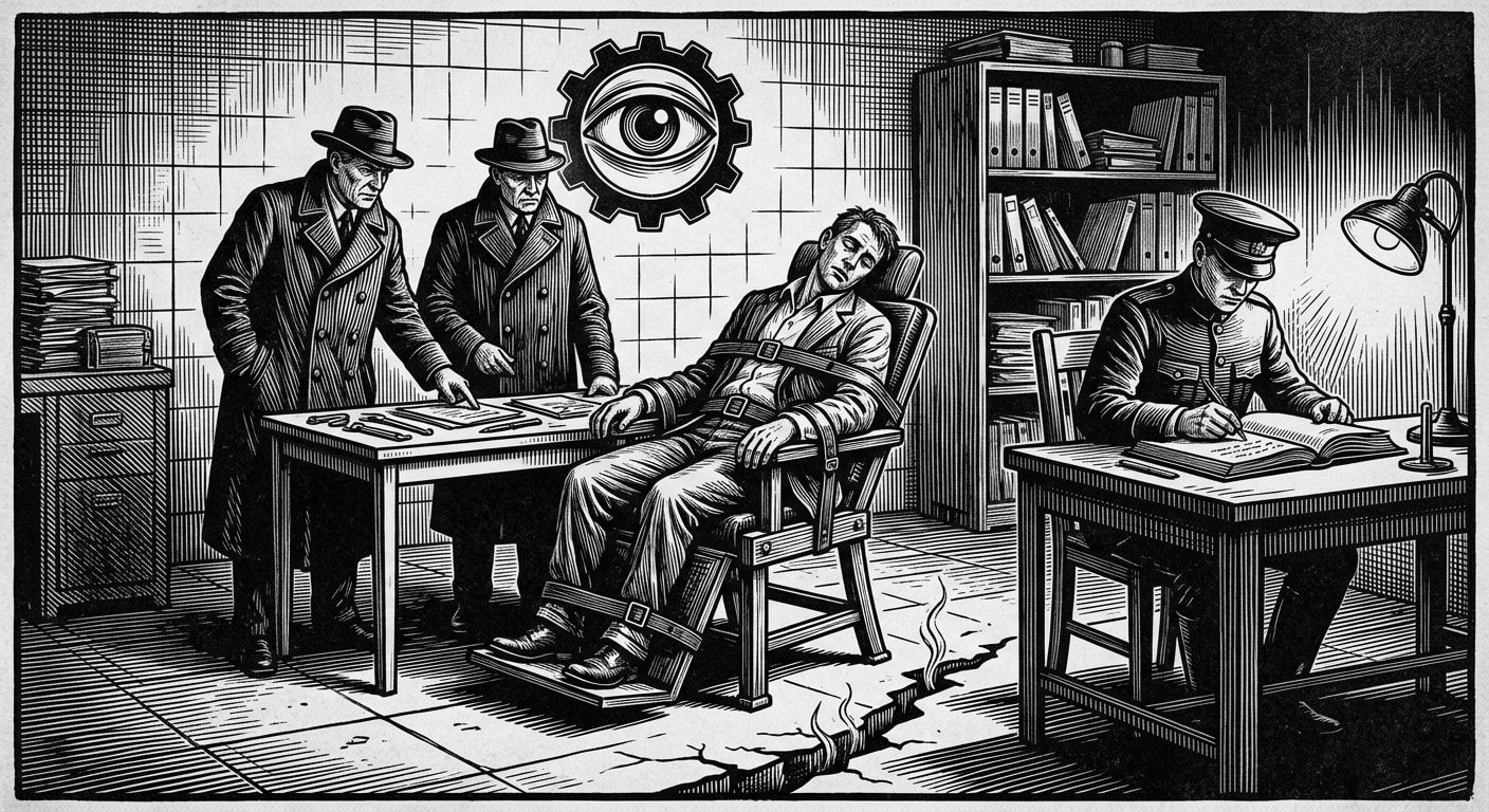 Tribunal of Clarity — On the Room and Its Appointed Cleanliness, rendered as woodcut.