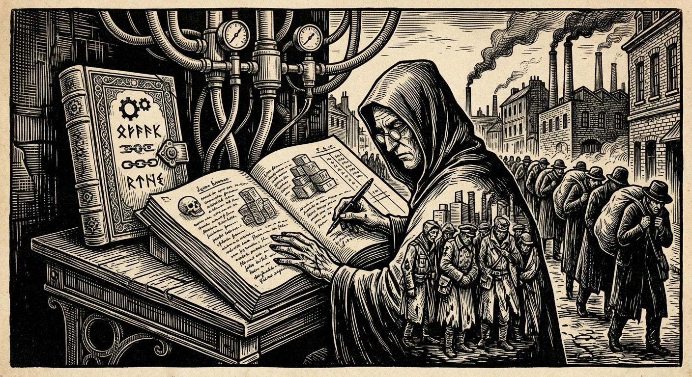 Two-Book Dead — On the Second Book, rendered as woodcut.