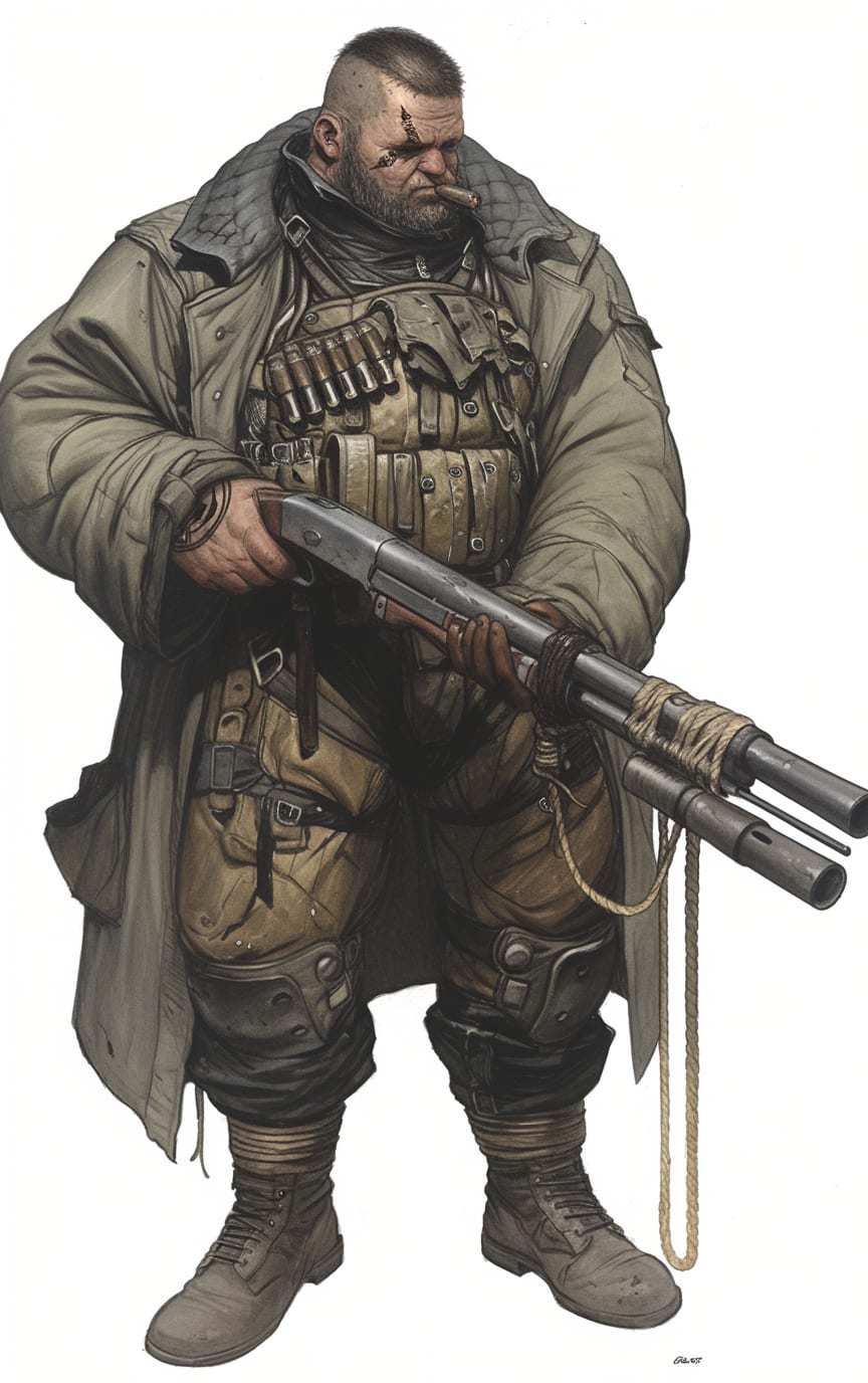 Enforcer Slate guarding a service arch with a short gun held in restraint.