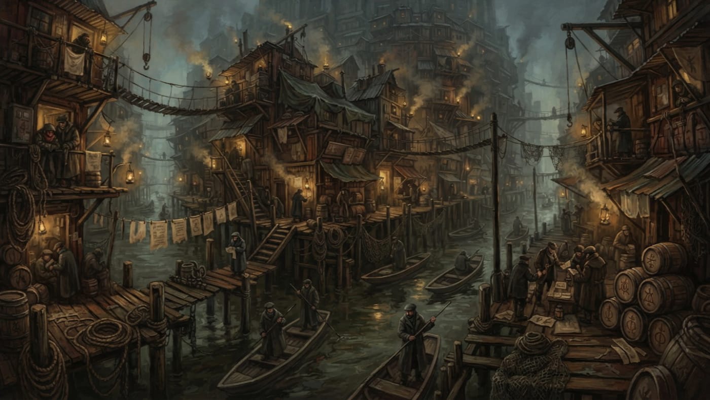 Backchannel Shacks — Backchannel Shacks, rendered as oil-painting.