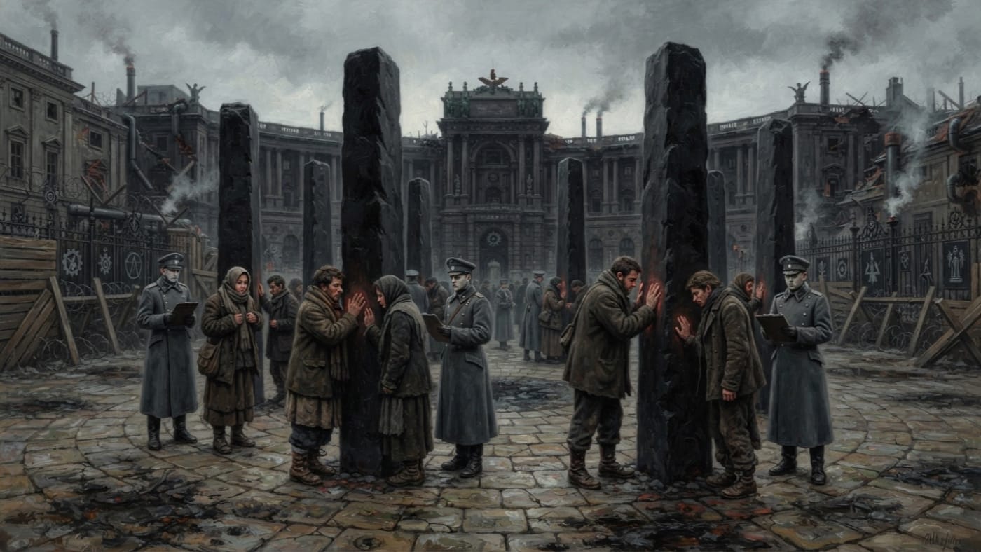 Basalt Columns of Heldenplatz — Basalt Columns of Heldenplatz, rendered as oil-painting.