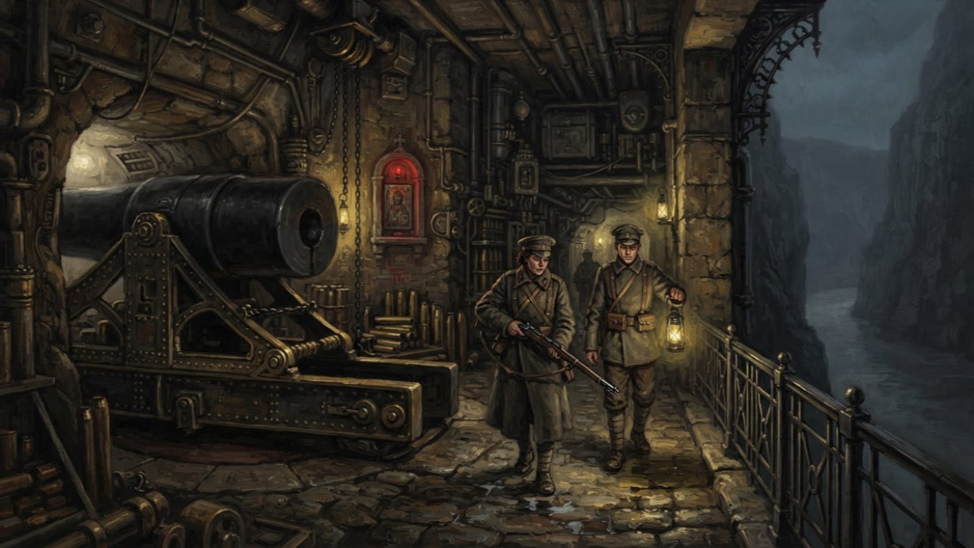 Battery Saint Cuthbert — Battery Saint Cuthbert, rendered as oil-painting.
