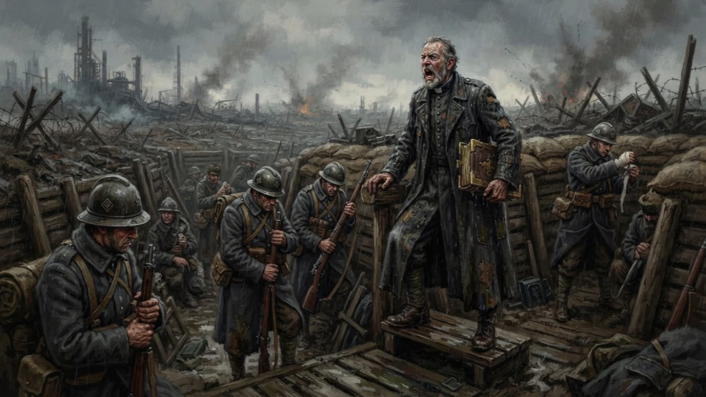 Battle-Preachers — Battle-Preachers, rendered as oil-painting.