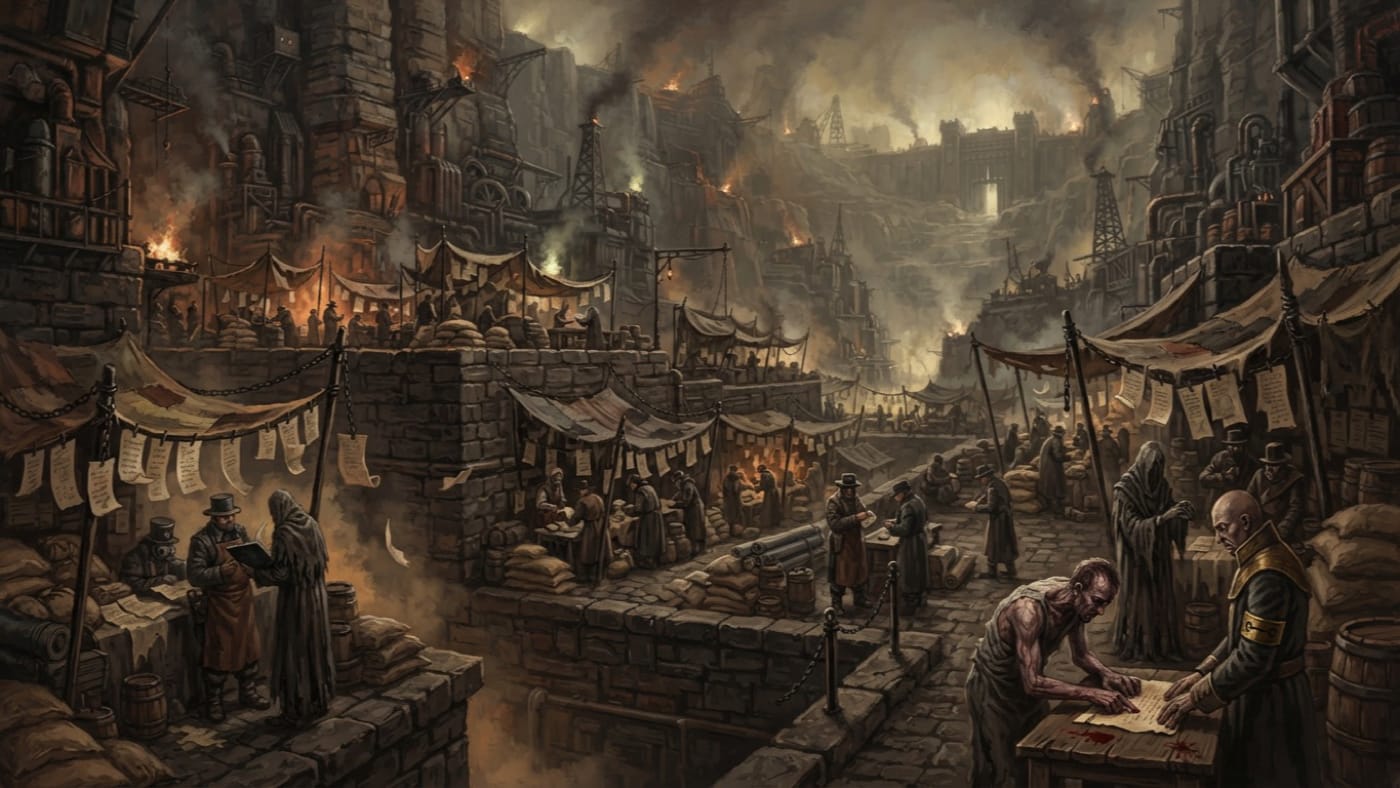 Binding Markets — Binding Markets, rendered as oil-painting.