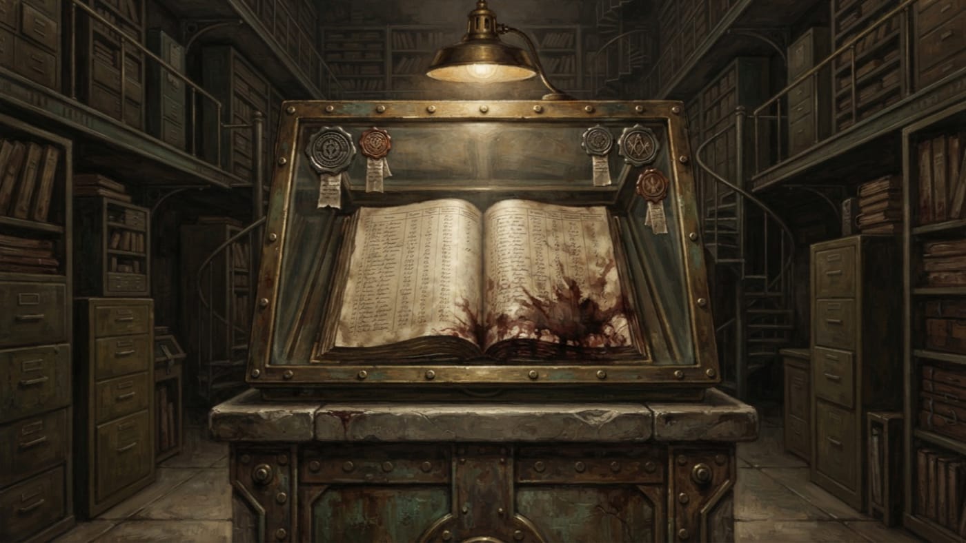 Black Ledger of Ghent — Black Ledger of Ghent, rendered as oil-painting.